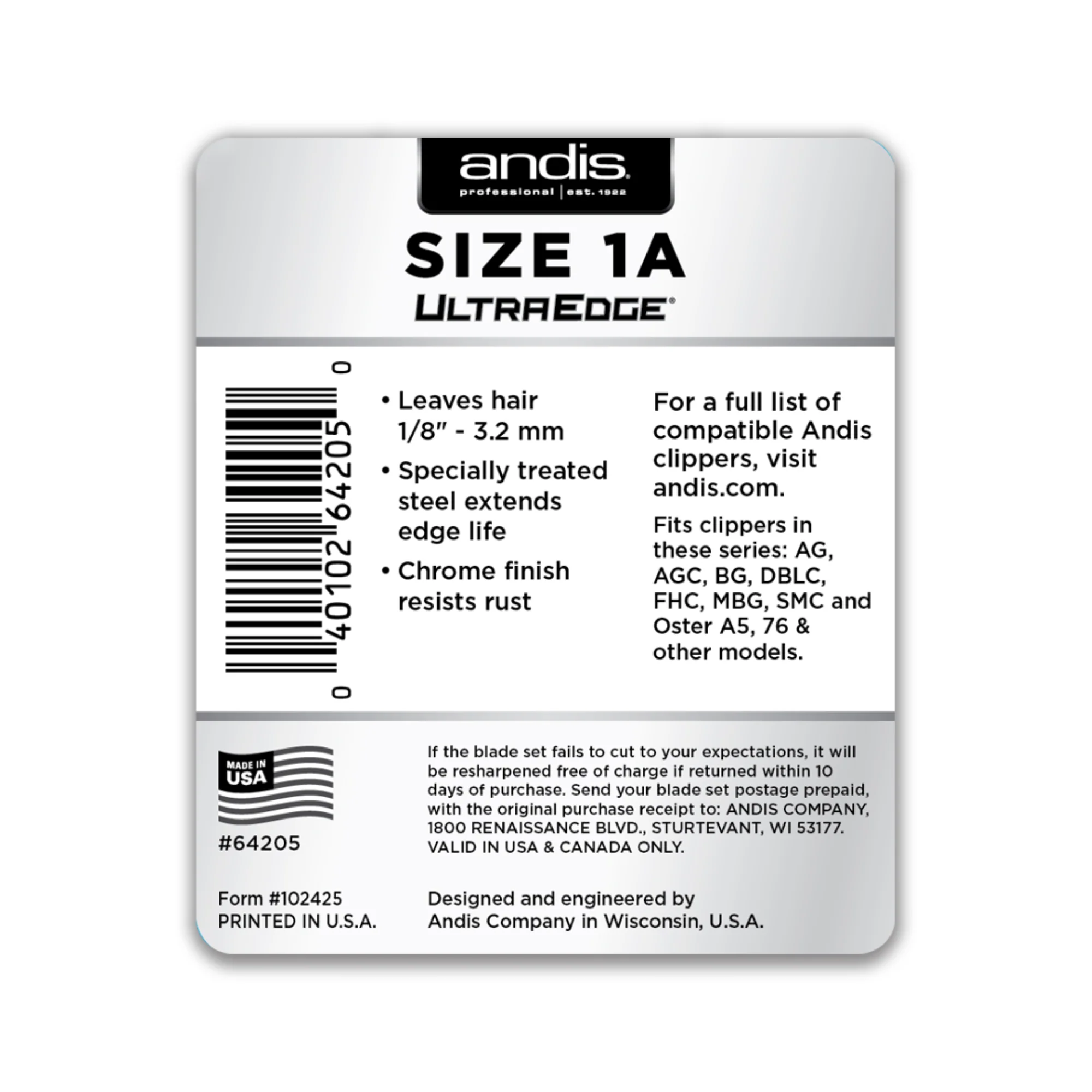 ANDIS Size 1A - Leaves Hair 1/8 in. - 3.2 mm - Image 2