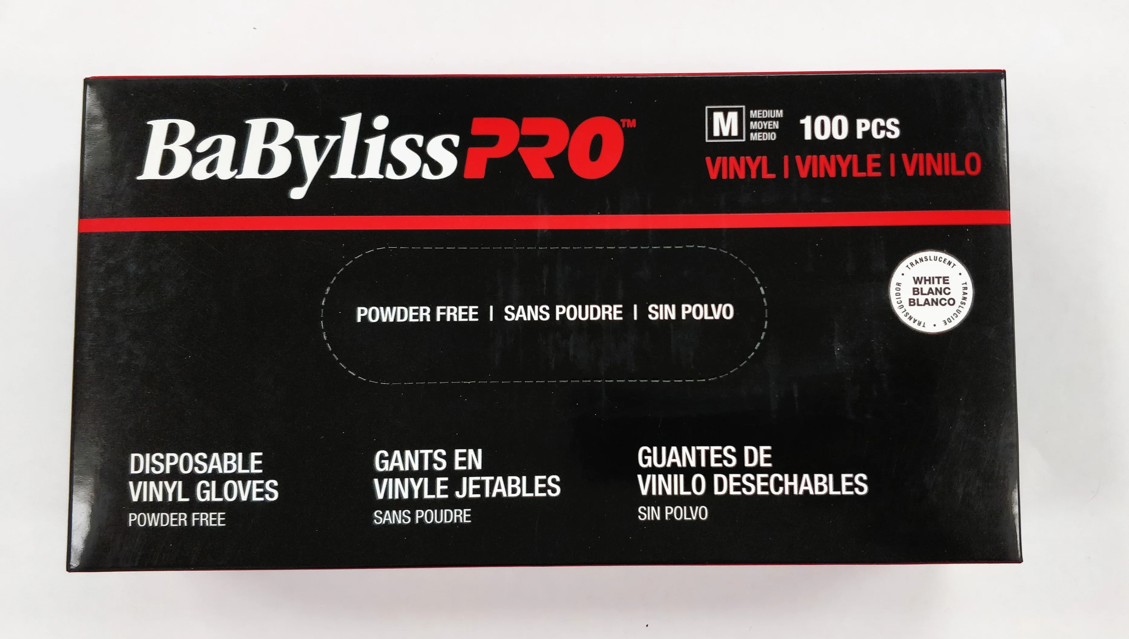 BabylissPro POWDER FREE vinyl gloves, medium. 100 gloves/box.