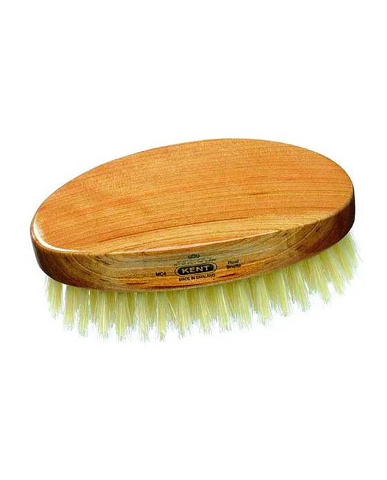 Kent Military Brush, Oval, Cherrywood, Travel Size, Pure White Bristle Hairbrush
