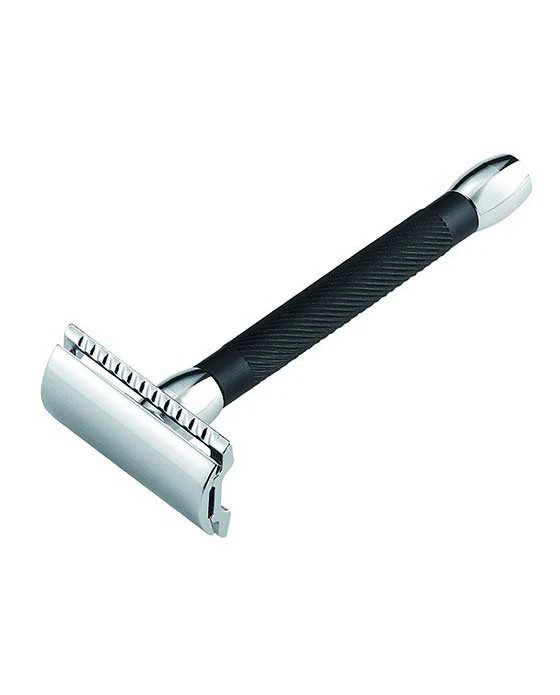 Merkur Double Edge Safety Razor, Straight Cut, Chrome, Extra Long Black Handle - Image 2