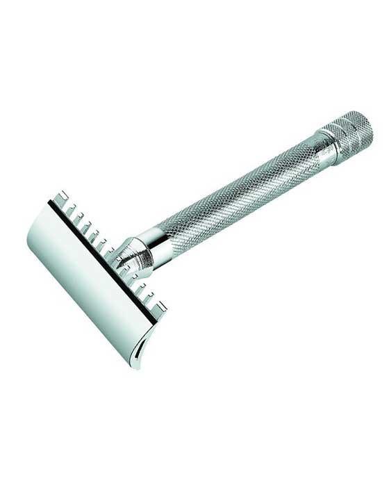 Merkur Double Edge Safety Razor, Straight Cut, Chrome, Travel Size