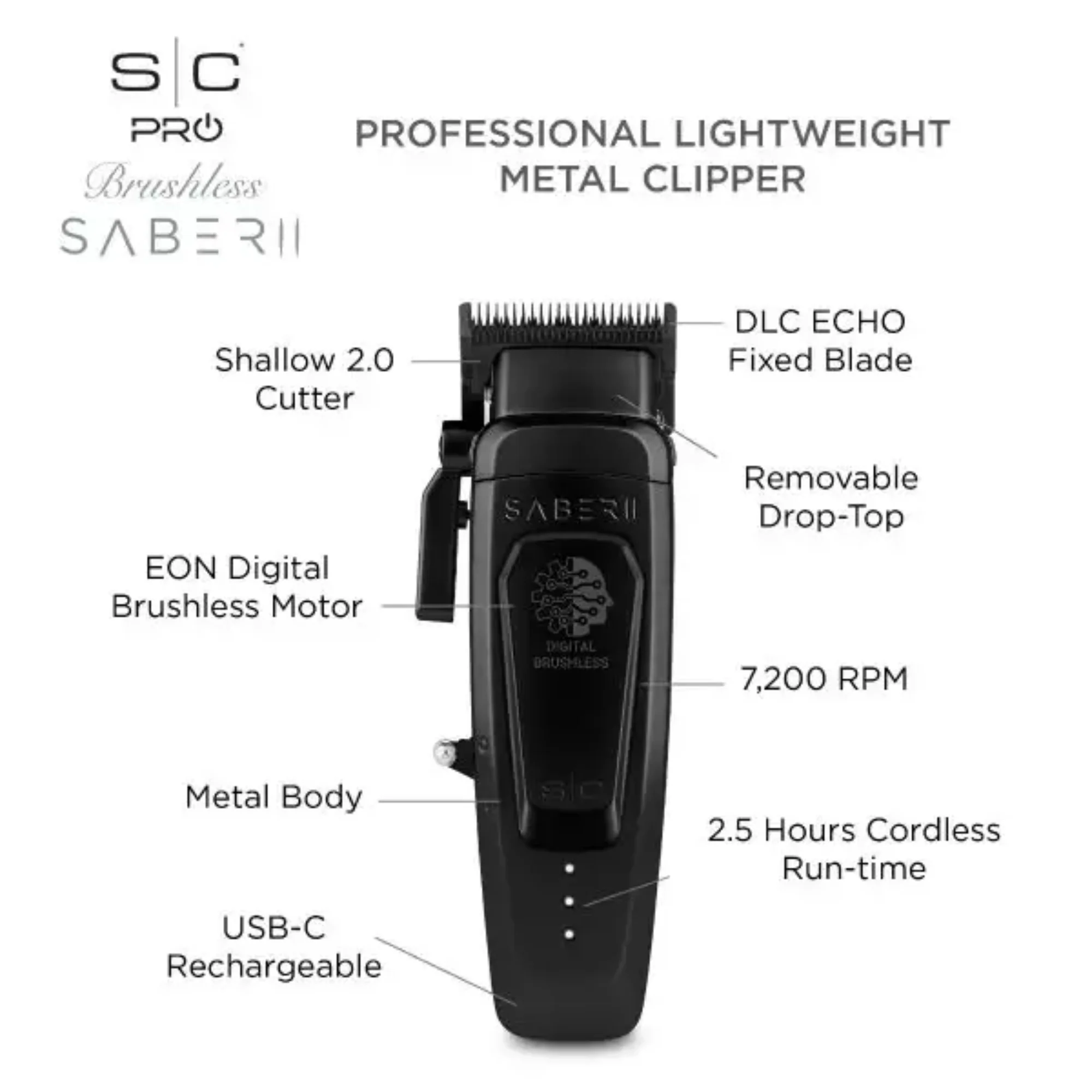 StyleCraft Saber 2 Cordless Hair Clipper in Black - Image 5